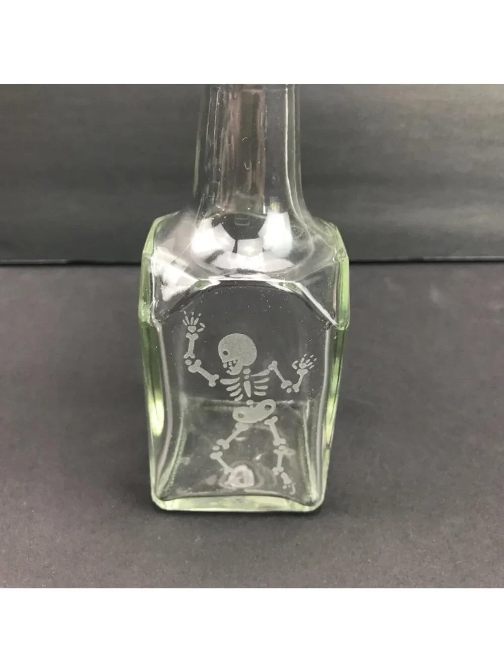 Skeleton Etched Glass Oil Vinegar Halloween Dispensers Bottles Metal Set Of 2